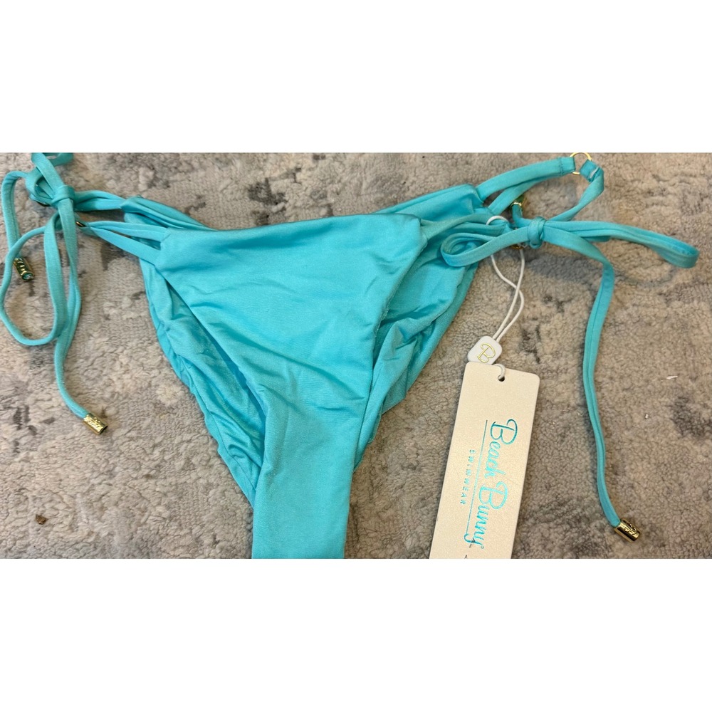 Beach Bunny Swimwear Turquoise Ruched Back Side Tie Bikini Bottom Large NWT